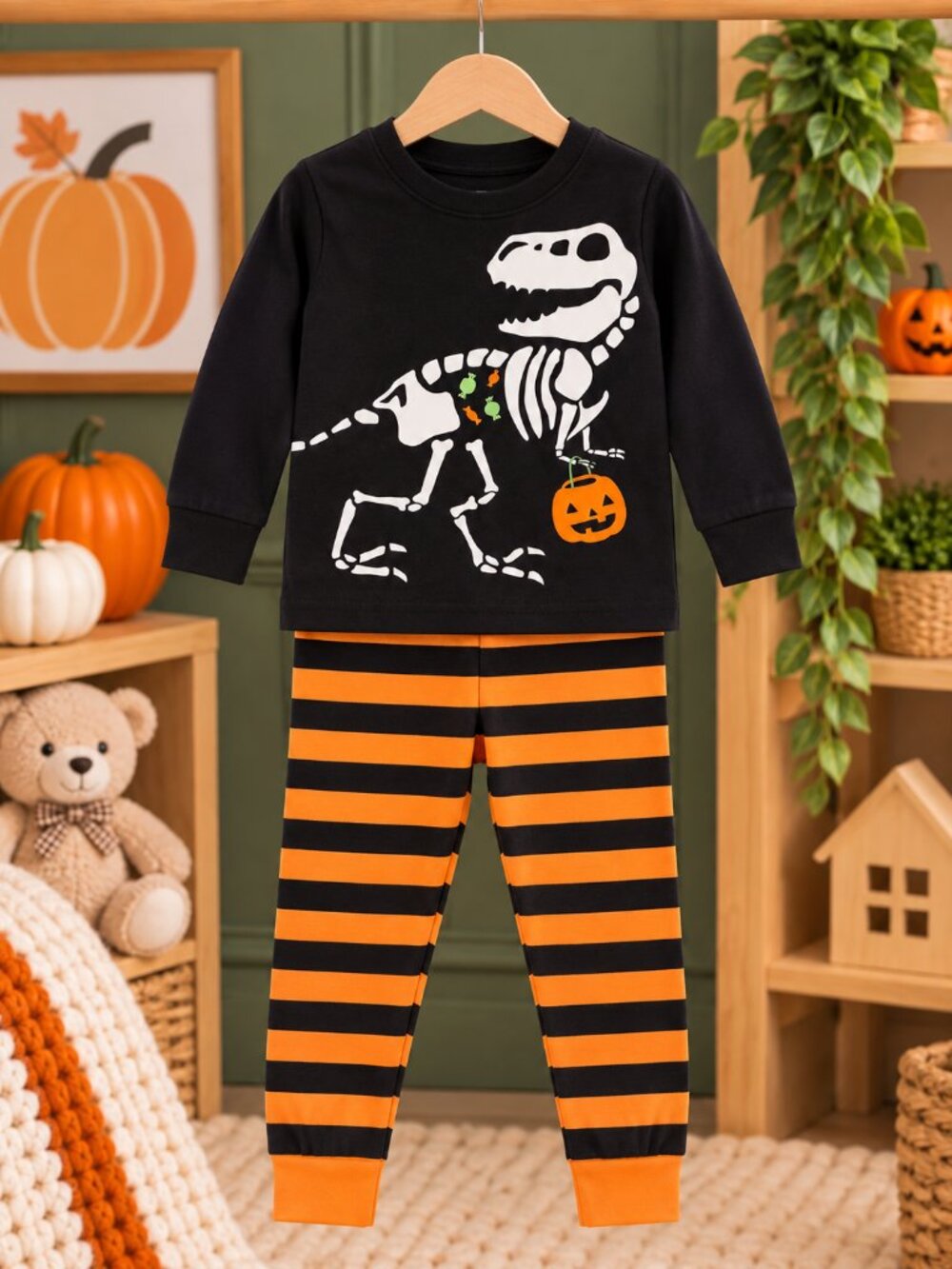Carter’s Just One You 4pc Glow In The Dark Dinosaur Halloween Pajamas 12M NWT